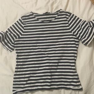 J crew blue striped shirt sleeve top with ruffle cuff